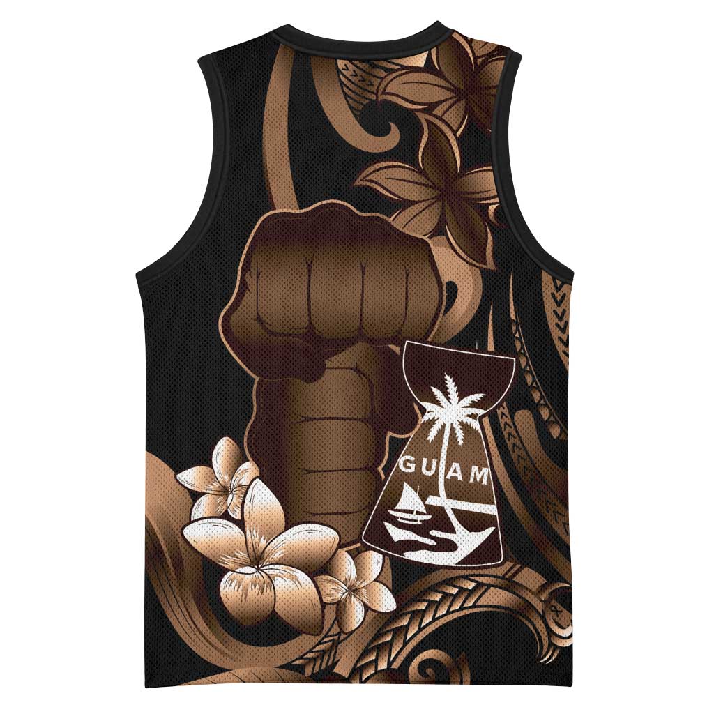 Brown Hafa Adai Guam Basketball Jersey Chamorro Latte Stone Hand With Plumeria - Polynesian Pride