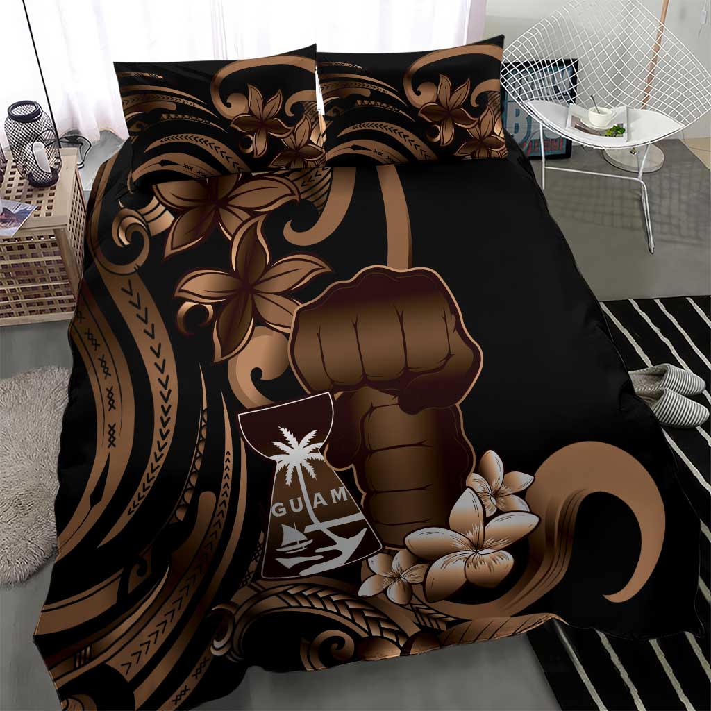 Brown Hafa Adai Guam Bedding Set Chamorro Latte Stone Hand With Plumeria