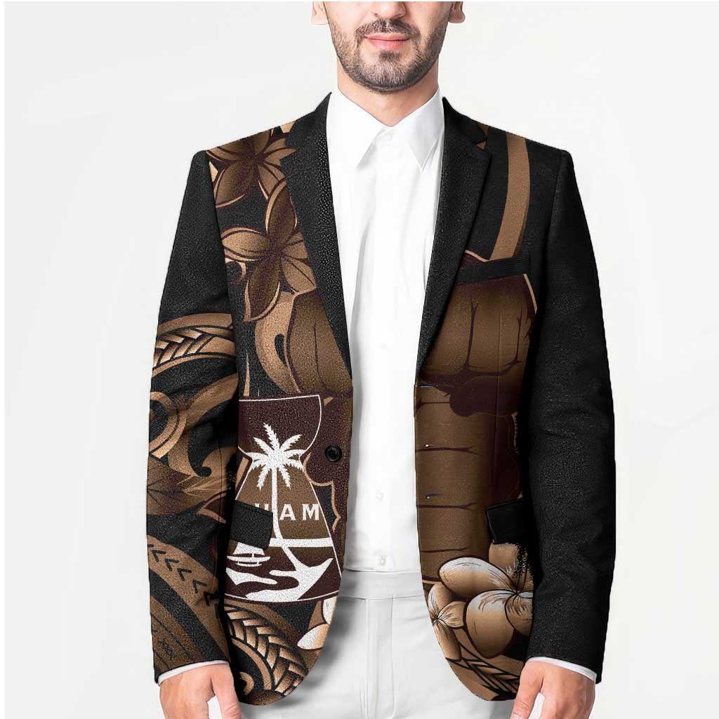 Brown Hafa Adai Guam Blazer Chamorro Latte Stone Hand With Plumeria LT14 - Polynesian Pride