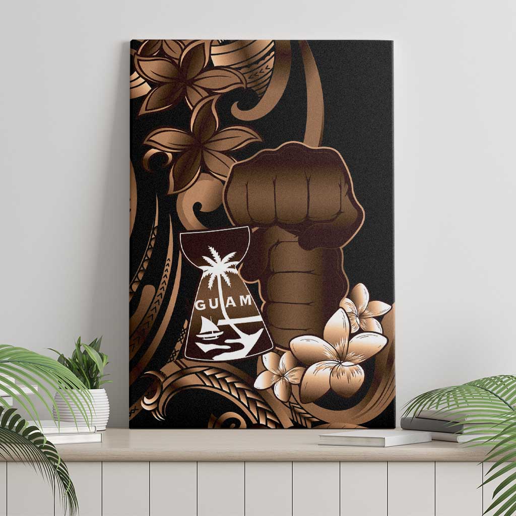 Brown Hafa Adai Guam Canvas Wall Art Chamorro Latte Stone Hand With Plumeria