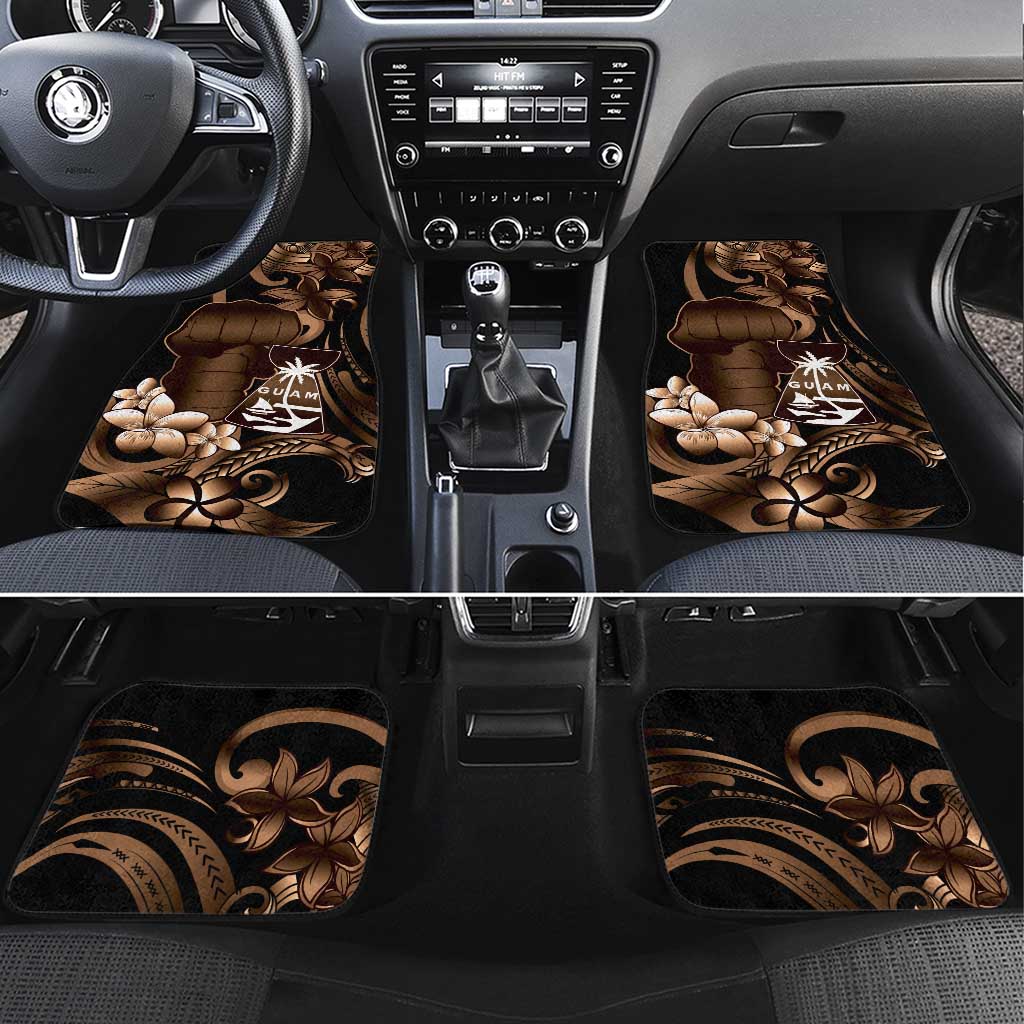Brown Hafa Adai Guam Car Mats Chamorro Latte Stone Hand With Plumeria LT14 Set 4pcs Brown - Polynesian Pride