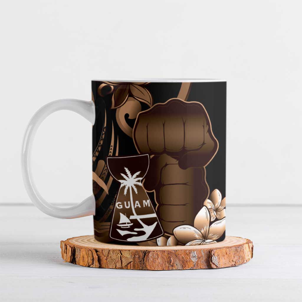 Brown Hafa Adai Guam Ceramic Mug Chamorro Latte Stone Hand With Plumeria - Polynesian Pride