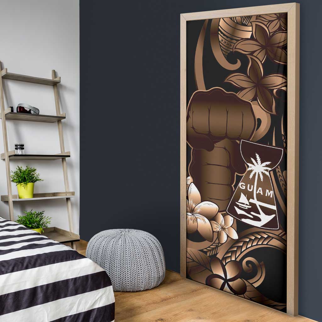 Brown Hafa Adai Guam Door Cover Chamorro Latte Stone Hand With Plumeria - Polynesian Pride