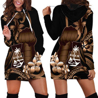 Brown Hafa Adai Guam Hoodie Dress Chamorro Latte Stone Hand With Plumeria