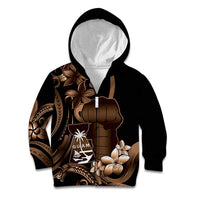 Brown Hafa Adai Guam Kid Hoodie Chamorro Latte Stone Hand With Plumeria