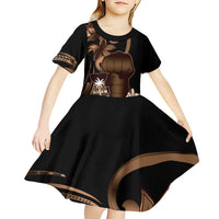 Brown Hafa Adai Guam Kid Short Sleeve Dress Chamorro Latte Stone Hand With Plumeria