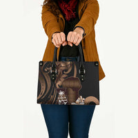 Brown Hafa Adai Guam Leather Bag Chamorro Latte Stone Hand With Plumeria - Polynesian Pride