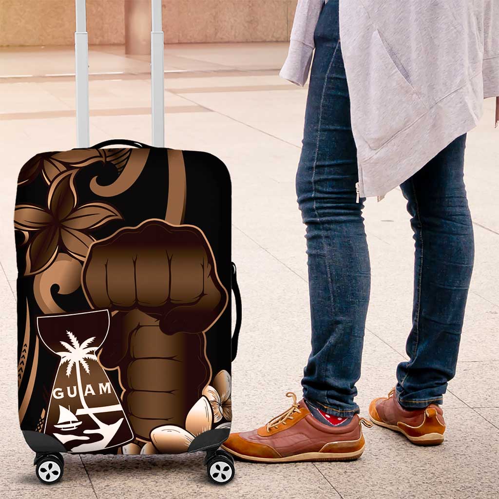 Brown Hafa Adai Guam Luggage Cover Chamorro Latte Stone Hand With Plumeria