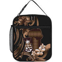 Brown Hafa Adai Guam Lunch Bag Chamorro Latte Stone Hand With Plumeria