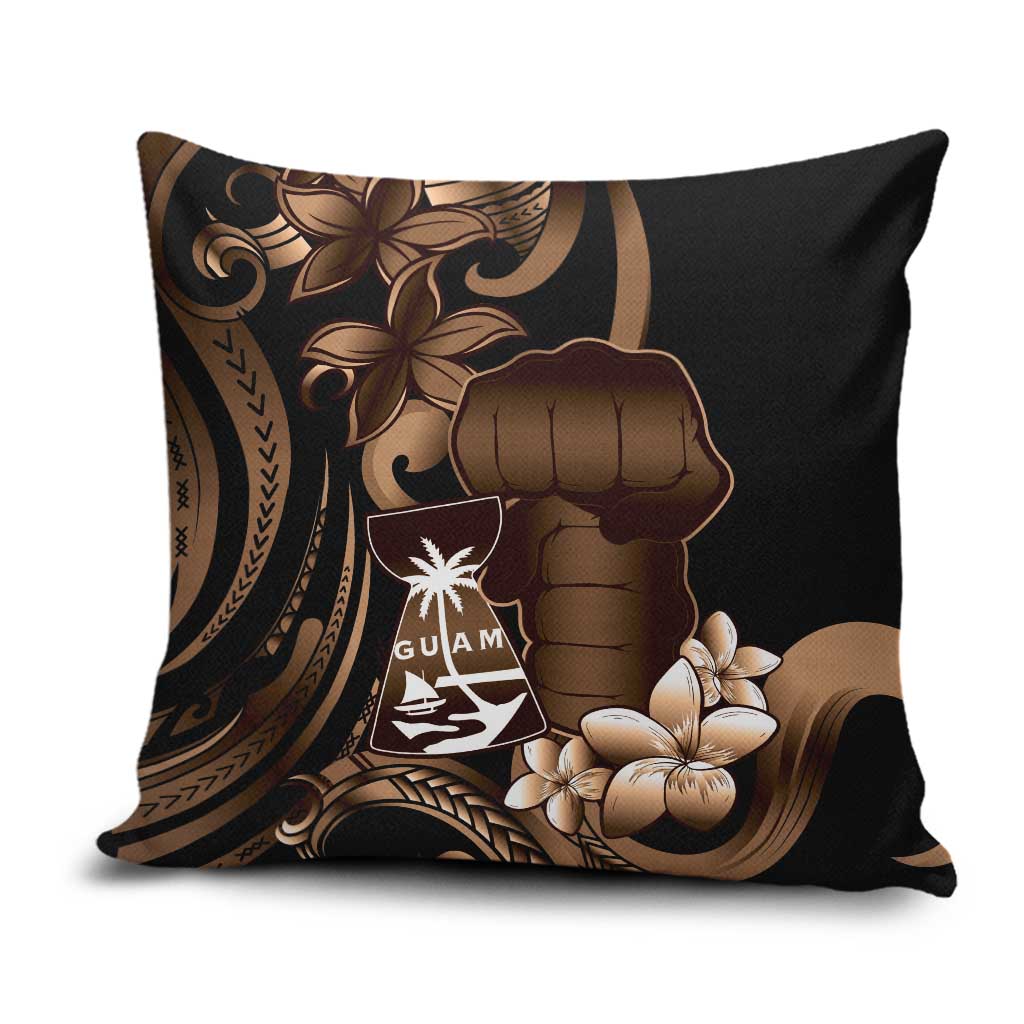 Brown Hafa Adai Guam Pillow Cover Chamorro Latte Stone Hand With Plumeria - Polynesian Pride