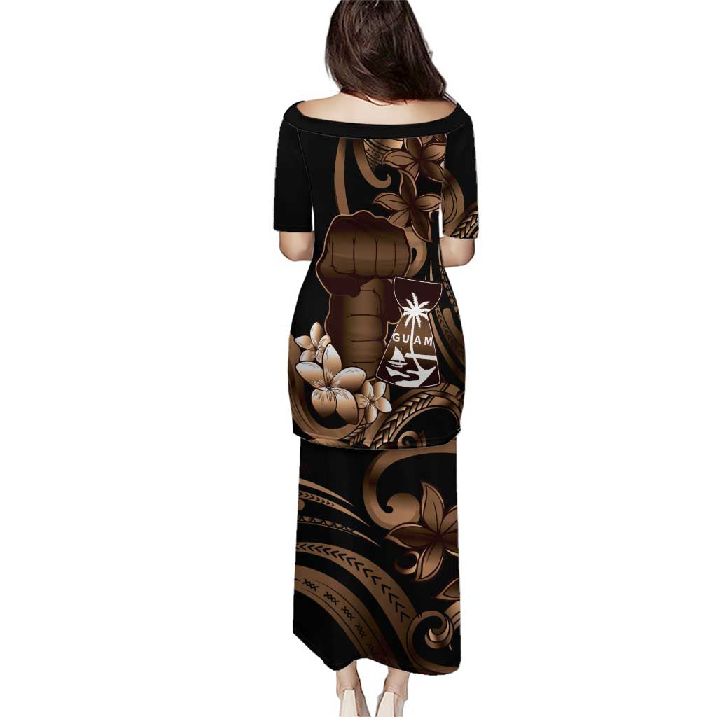 Brown Hafa Adai Guam Puletasi Chamorro Latte Stone Hand With Plumeria