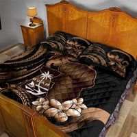Brown Hafa Adai Guam Quilt Bed Set Chamorro Latte Stone Hand With Plumeria