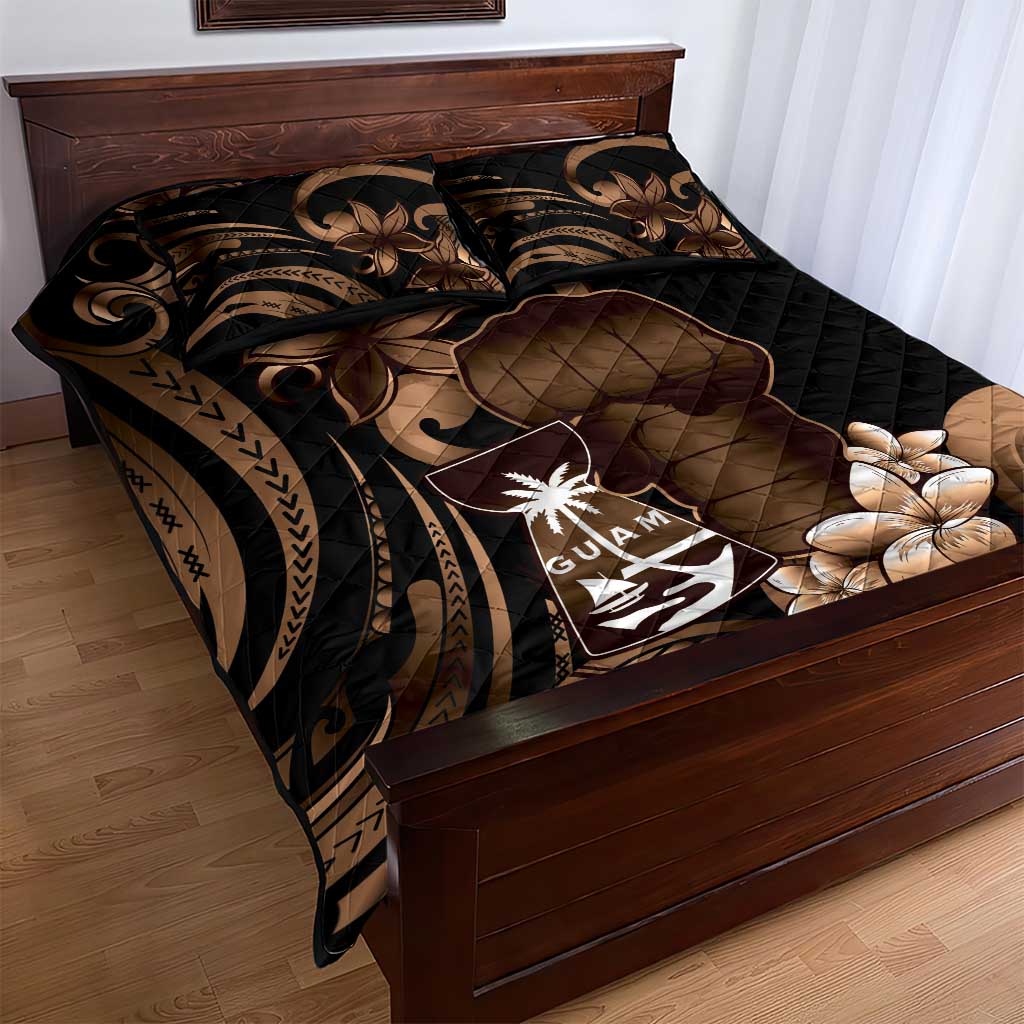 Brown Hafa Adai Guam Quilt Bed Set Chamorro Latte Stone Hand With Plumeria
