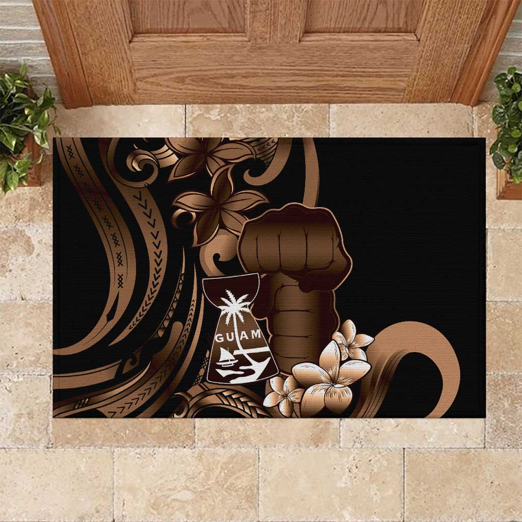 Brown Hafa Adai Guam Rubber Doormat Chamorro Latte Stone Hand With Plumeria