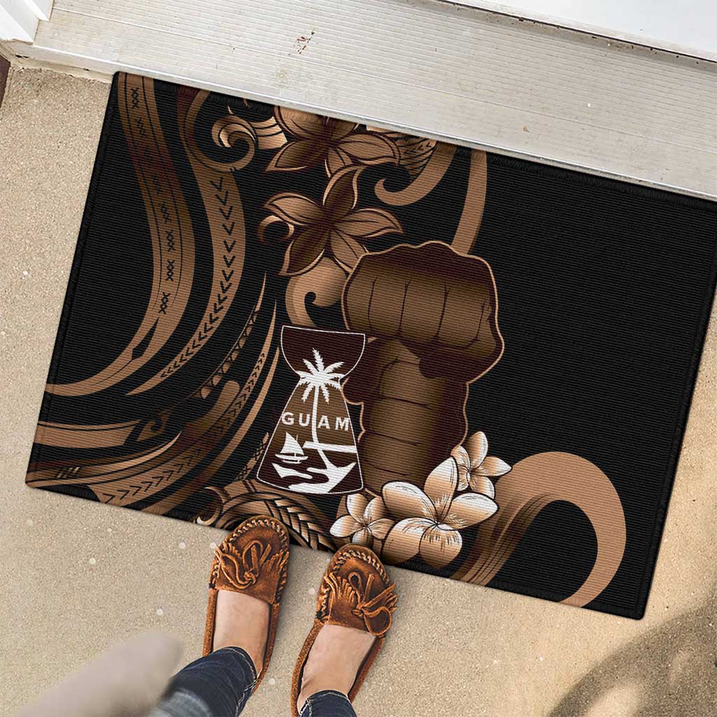 Brown Hafa Adai Guam Rubber Doormat Chamorro Latte Stone Hand With Plumeria