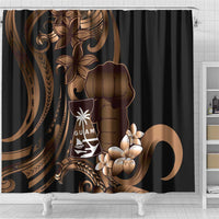 Brown Hafa Adai Guam Shower Curtain Chamorro Latte Stone Hand With Plumeria