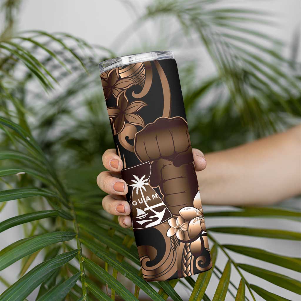 Brown Hafa Adai Guam Skinny Tumbler Chamorro Latte Stone Hand With Plumeria