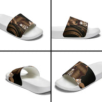 Brown Hafa Adai Guam Slide Sandals Chamorro Latte Stone Hand With Plumeria LT14 - Polynesian Pride