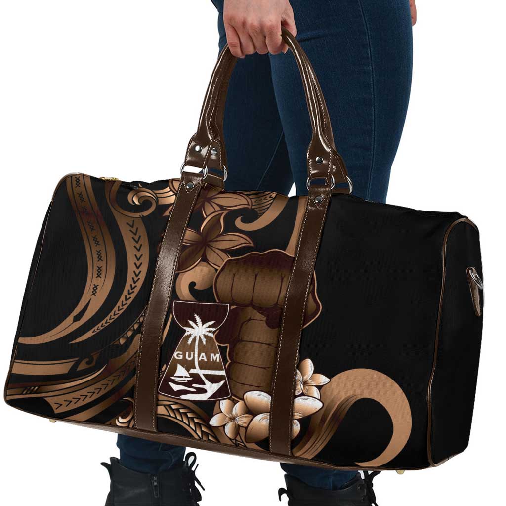 Brown Hafa Adai Guam Travel Bag Chamorro Latte Stone Hand With Plumeria - Polynesian Pride