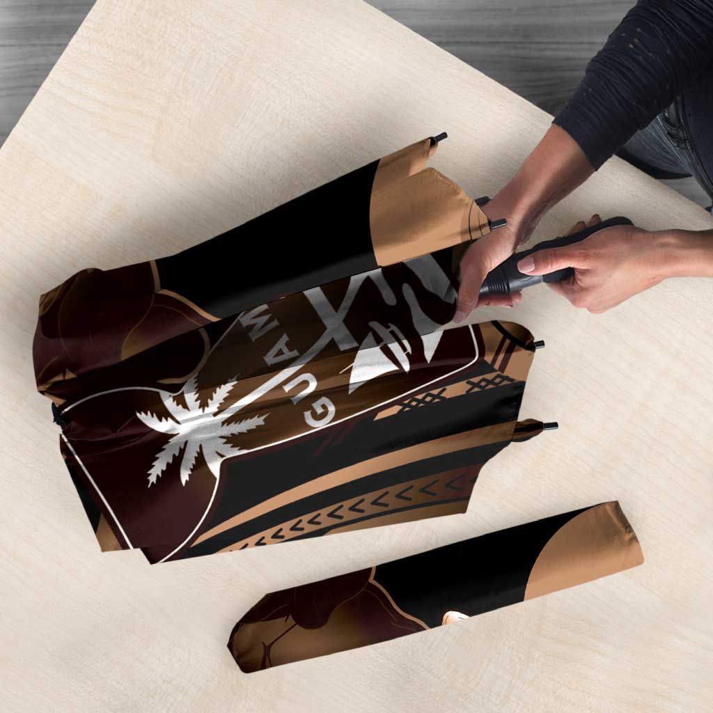 Brown Hafa Adai Guam Umbrella Chamorro Latte Stone Hand With Plumeria - Polynesian Pride