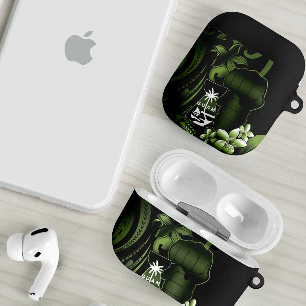 Green Hafa Adai Guam AirPods Case Chamorro Latte Stone Hand With Plumeria - Polynesian Pride