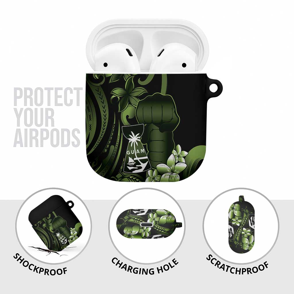 Green Hafa Adai Guam AirPods Case Chamorro Latte Stone Hand With Plumeria - Polynesian Pride