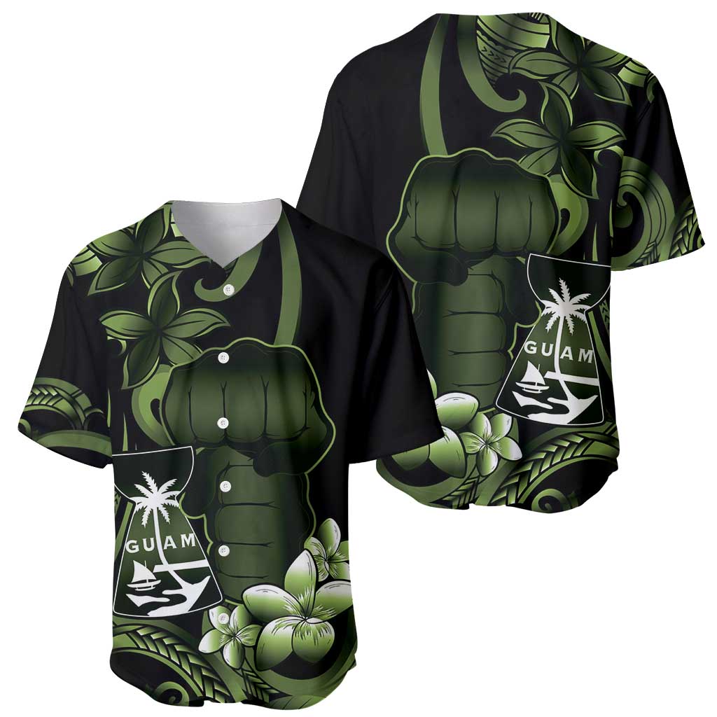 Green Hafa Adai Guam Baseball Jersey Chamorro Latte Stone Hand With Plumeria