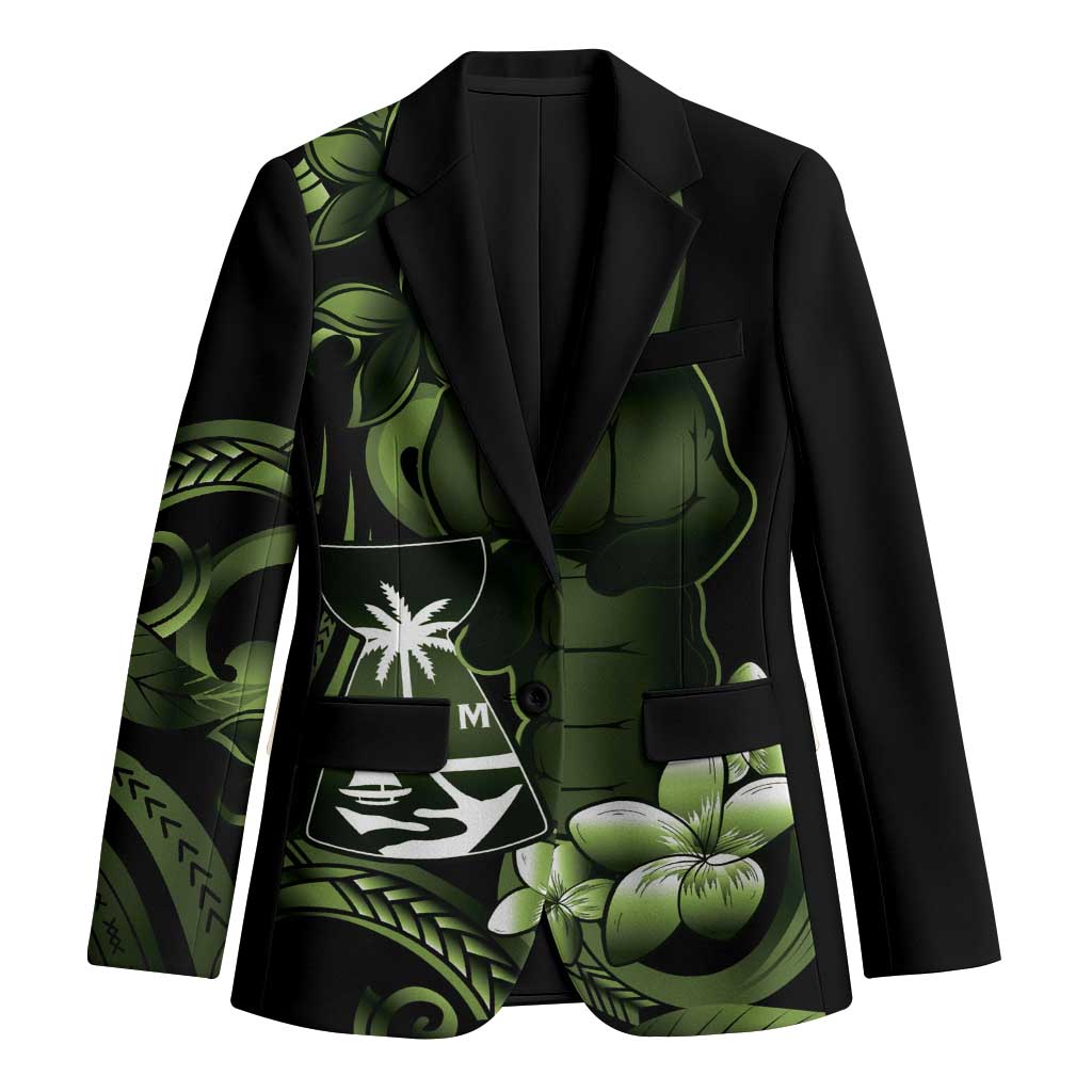 Green Hafa Adai Guam Blazer Chamorro Latte Stone Hand With Plumeria LT14 Unisex Green - Polynesian Pride