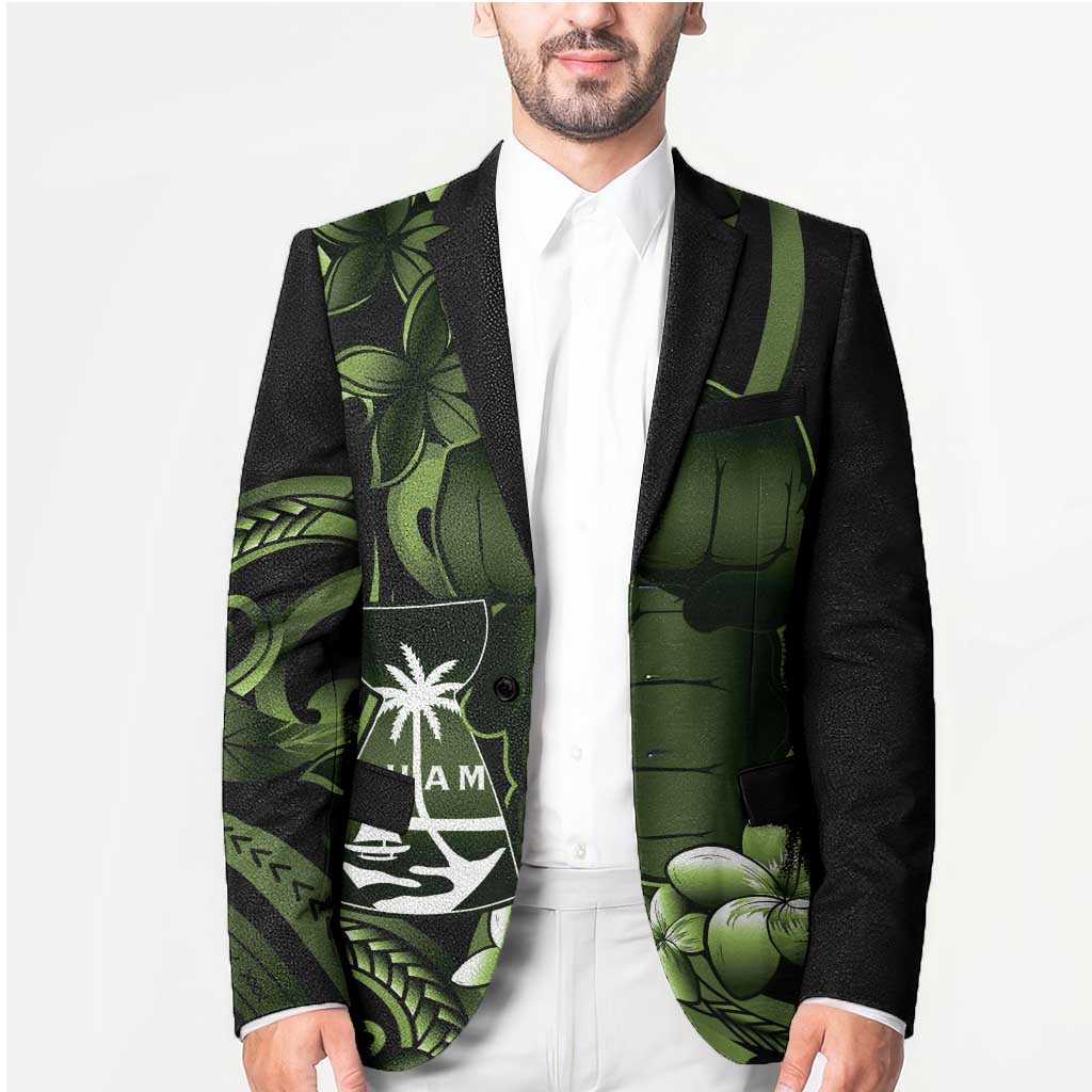 Green Hafa Adai Guam Blazer Chamorro Latte Stone Hand With Plumeria LT14 - Polynesian Pride