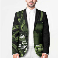 Green Hafa Adai Guam Blazer Chamorro Latte Stone Hand With Plumeria LT14 - Polynesian Pride