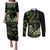 Green Hafa Adai Guam Couples Matching Puletasi and Long Sleeve Button Shirt Chamorro Latte Stone Hand With Plumeria