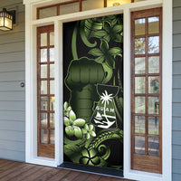 Green Hafa Adai Guam Door Cover Chamorro Latte Stone Hand With Plumeria - Polynesian Pride