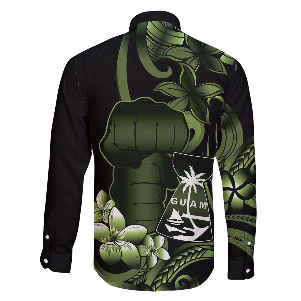 Green Hafa Adai Guam Family Matching Off Shoulder Short Dress and Hawaiian Shirt Chamorro Latte Stone Hand With Plumeria