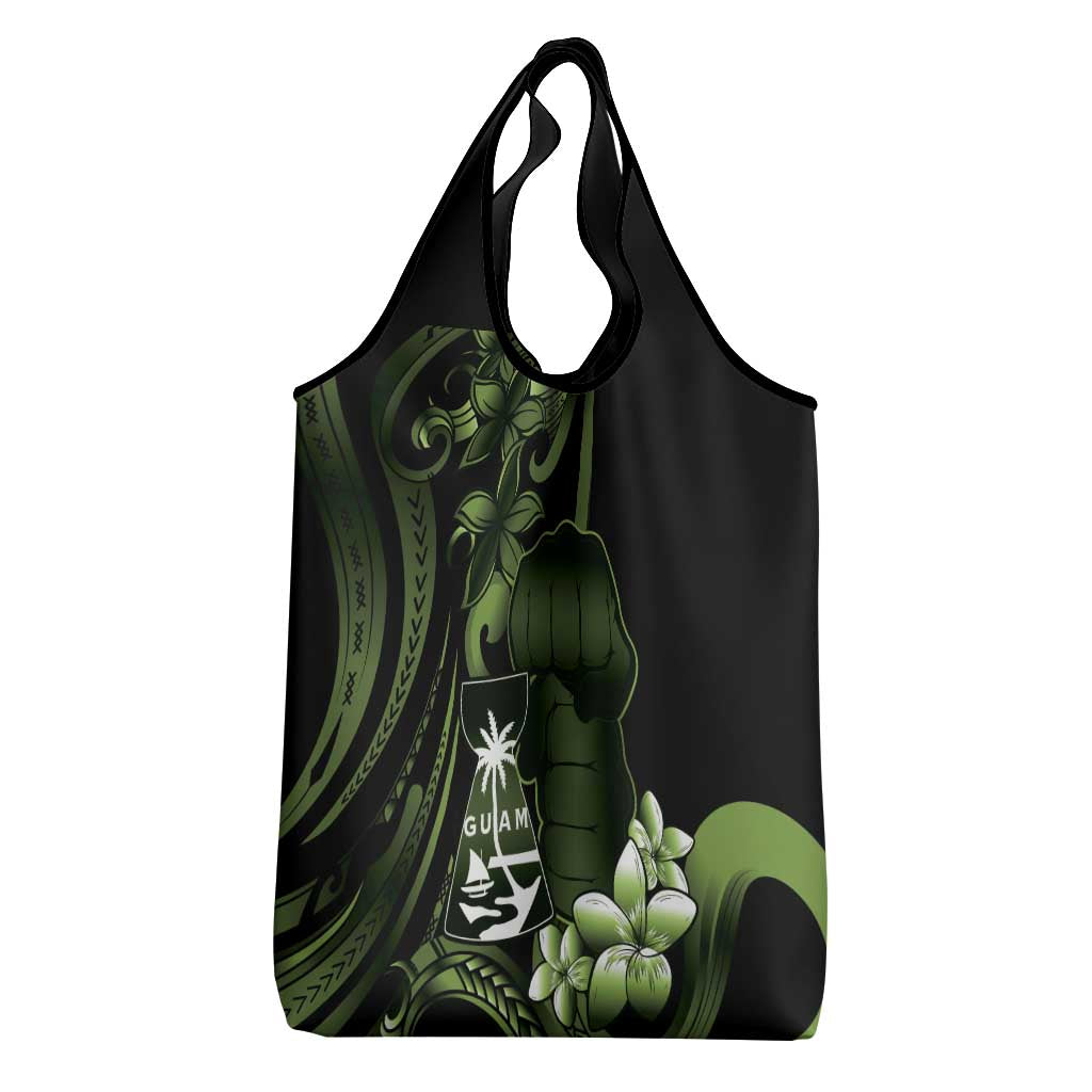 Green Hafa Adai Guam Grocery Bag Chamorro Latte Stone Hand With Plumeria
