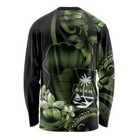 Green Hafa Adai Guam Long Sleeve Shirt Chamorro Latte Stone Hand With Plumeria