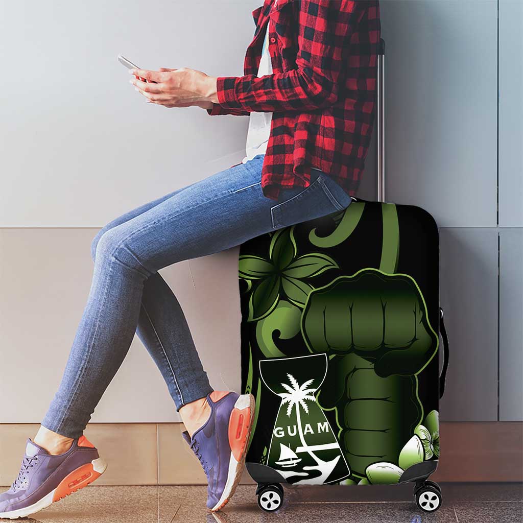 Green Hafa Adai Guam Luggage Cover Chamorro Latte Stone Hand With Plumeria