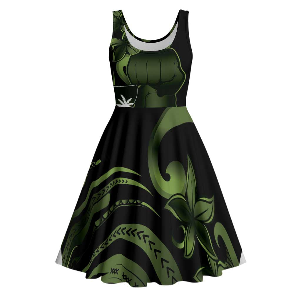 Green Hafa Adai Guam Midi Dress Chamorro Latte Stone Hand With Plumeria LT14 Green - Polynesian Pride