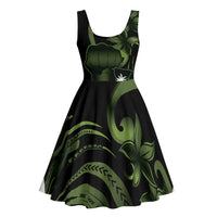 Green Hafa Adai Guam Midi Dress Chamorro Latte Stone Hand With Plumeria LT14 - Polynesian Pride