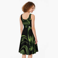 Green Hafa Adai Guam Midi Dress Chamorro Latte Stone Hand With Plumeria LT14 - Polynesian Pride