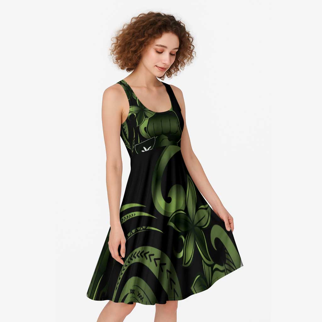 Green Hafa Adai Guam Midi Dress Chamorro Latte Stone Hand With Plumeria LT14 - Polynesian Pride