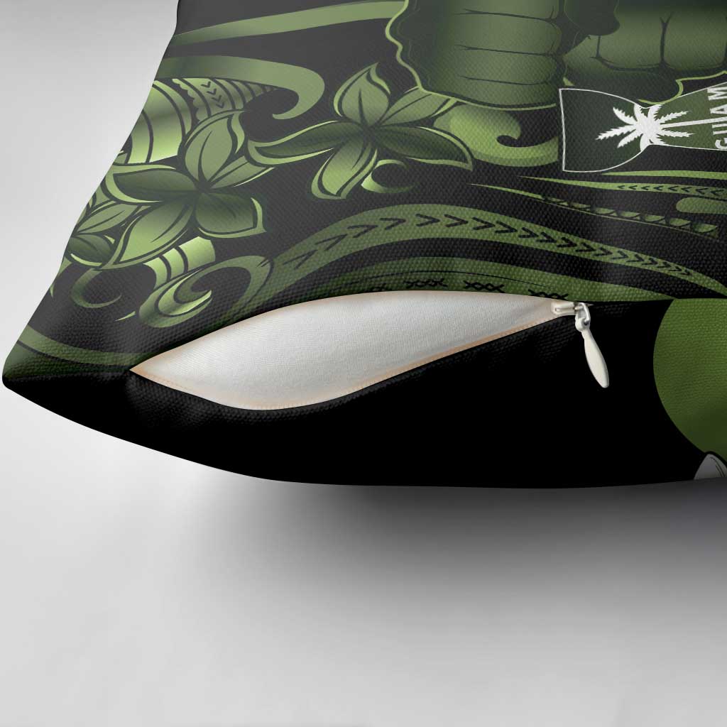 Green Hafa Adai Guam Pillow Cover Chamorro Latte Stone Hand With Plumeria - Polynesian Pride