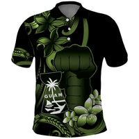 Green Hafa Adai Guam Polo Shirt Chamorro Latte Stone Hand With Plumeria