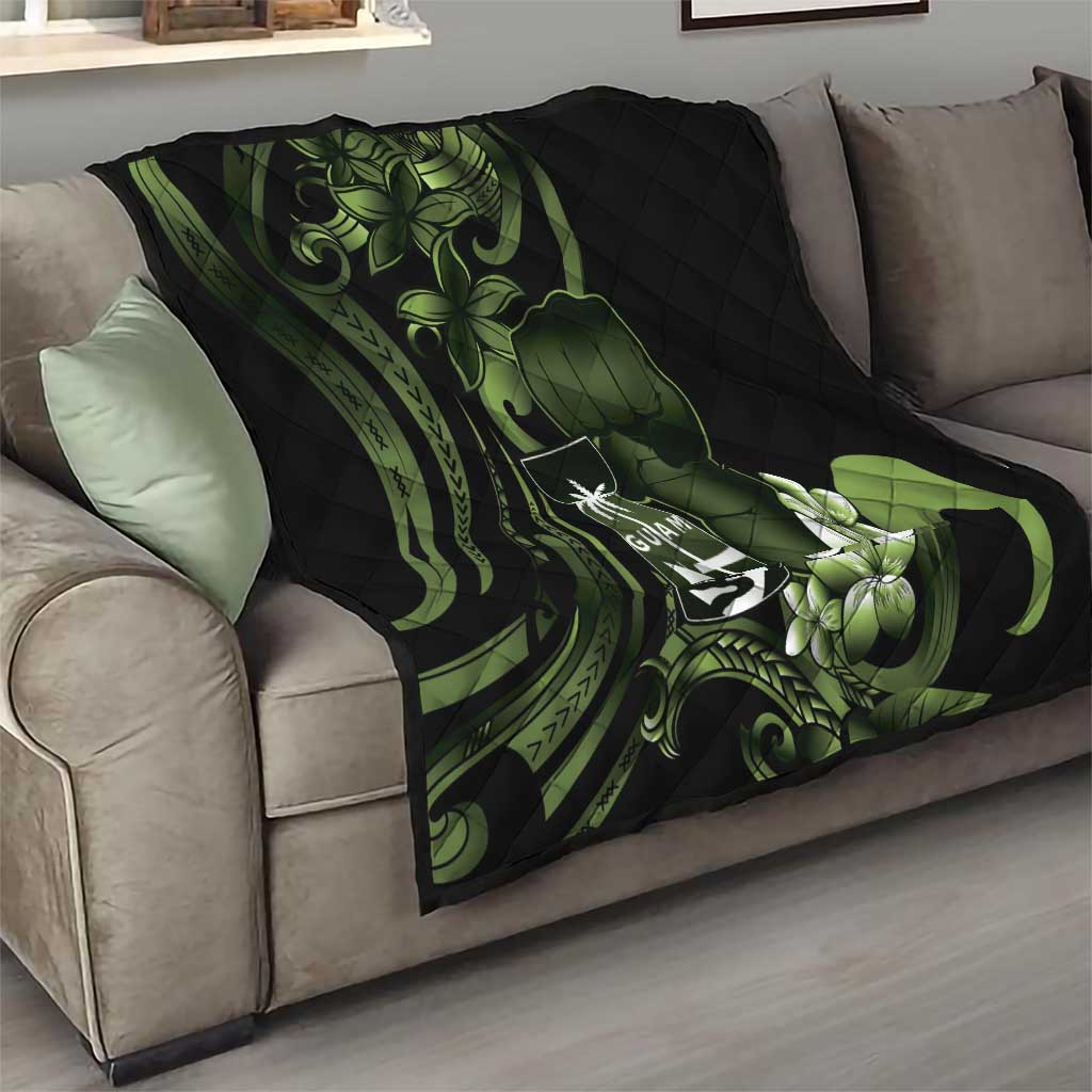 Green Hafa Adai Guam Quilt Chamorro Latte Stone Hand With Plumeria