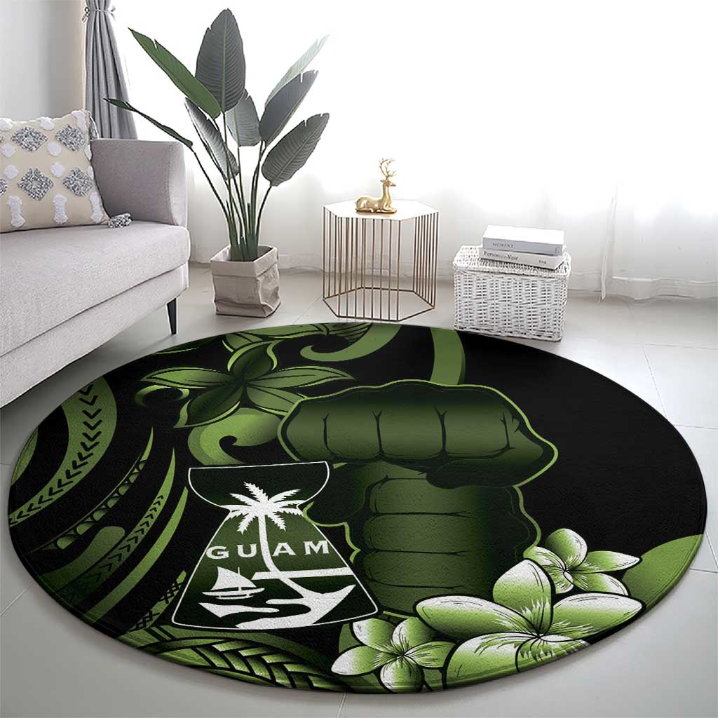 Green Hafa Adai Guam Round Carpet Chamorro Latte Stone Hand With Plumeria