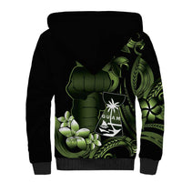 Green Hafa Adai Guam Sherpa Hoodie Chamorro Latte Stone Hand With Plumeria