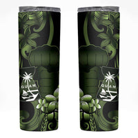 Green Hafa Adai Guam Skinny Tumbler Chamorro Latte Stone Hand With Plumeria