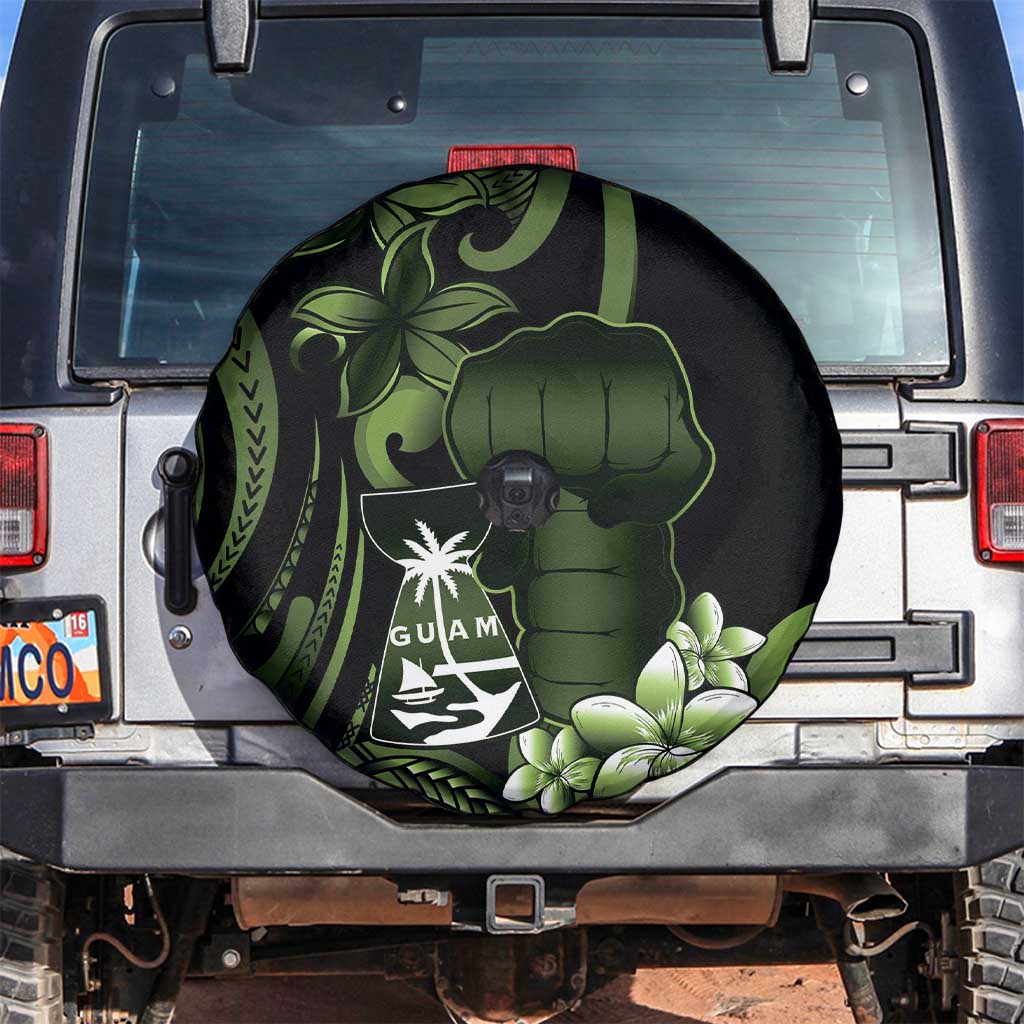 Green Hafa Adai Guam Spare Tire Cover Chamorro Latte Stone Hand With Plumeria