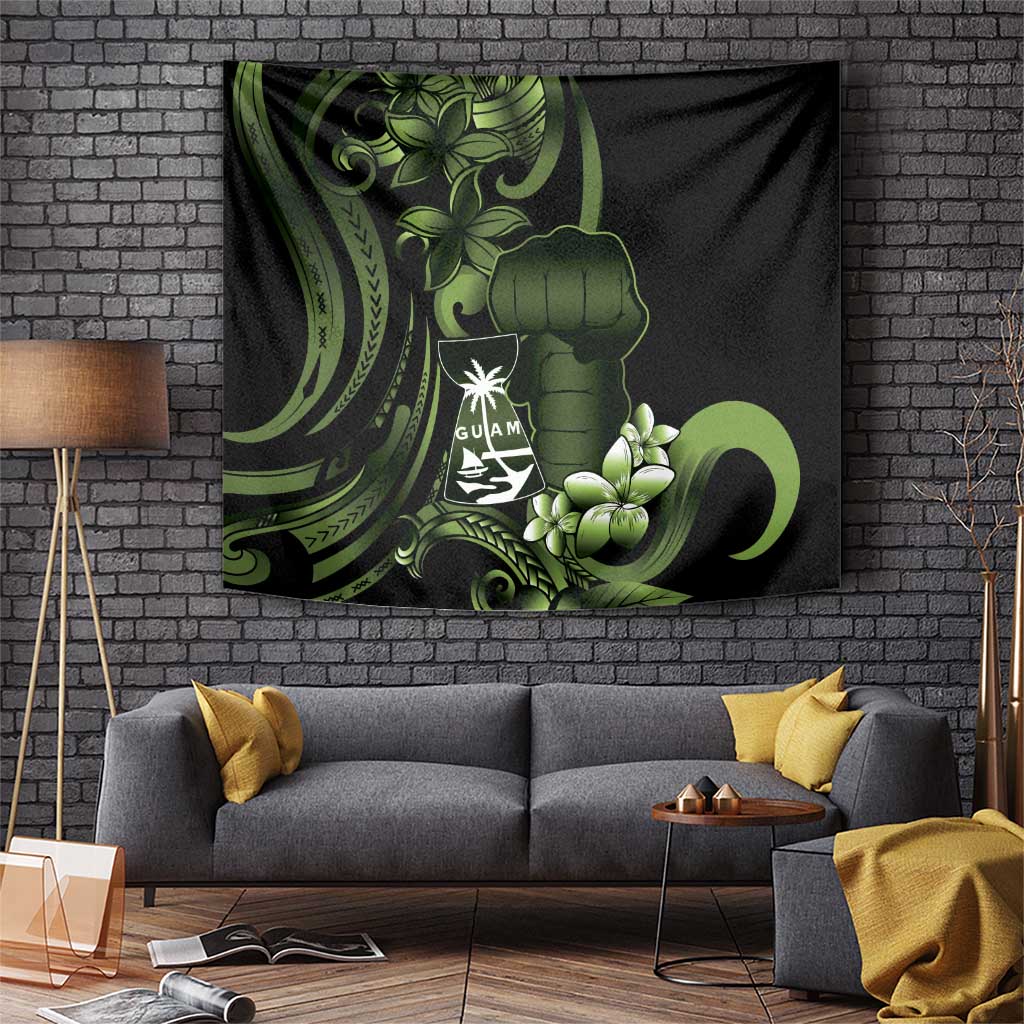 Green Hafa Adai Guam Tapestry Chamorro Latte Stone Hand With Plumeria