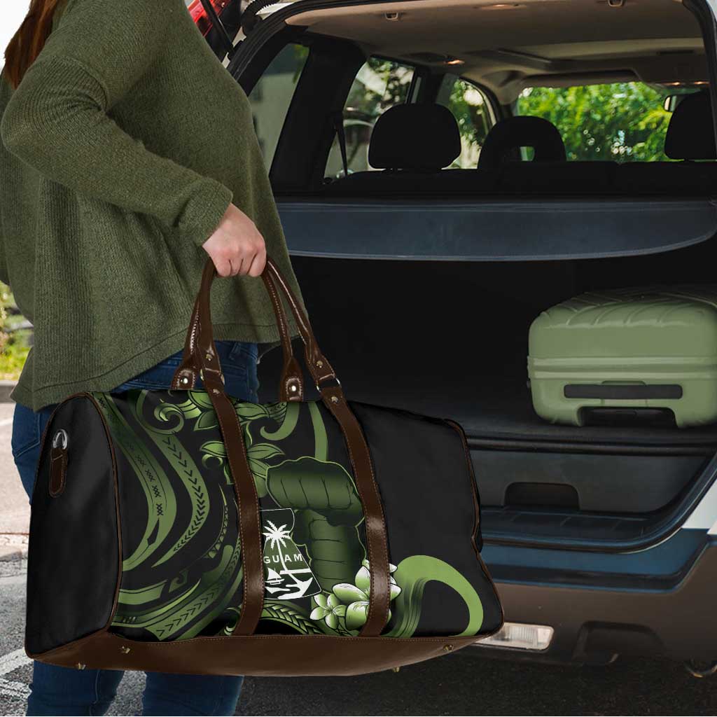 Green Hafa Adai Guam Travel Bag Chamorro Latte Stone Hand With Plumeria - Polynesian Pride