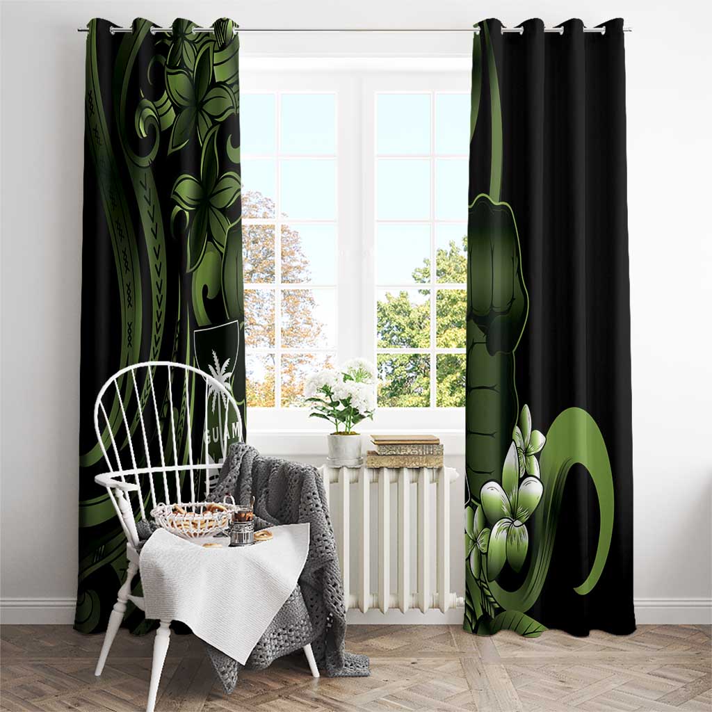 Green Hafa Adai Guam Window Curtain Chamorro Latte Stone Hand With Plumeria